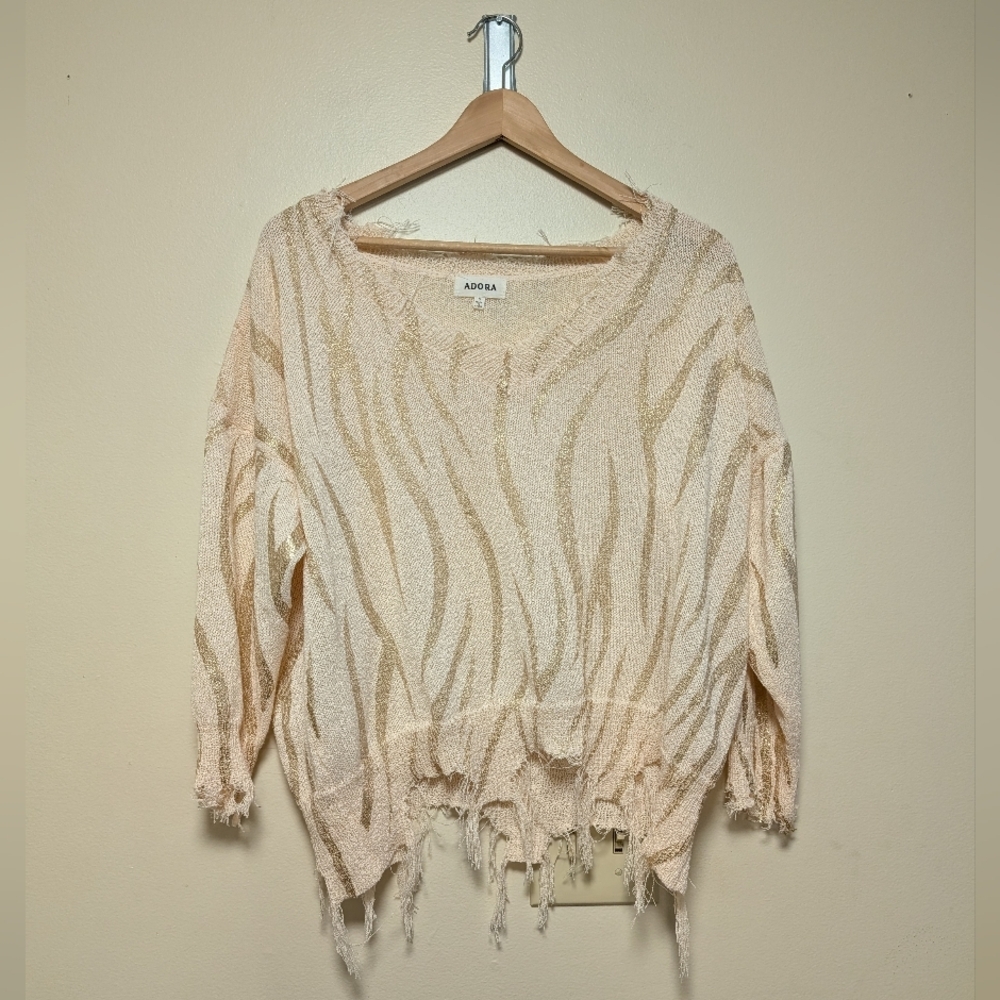 Adora Metallic Zebra Fringed Sweater - Size S